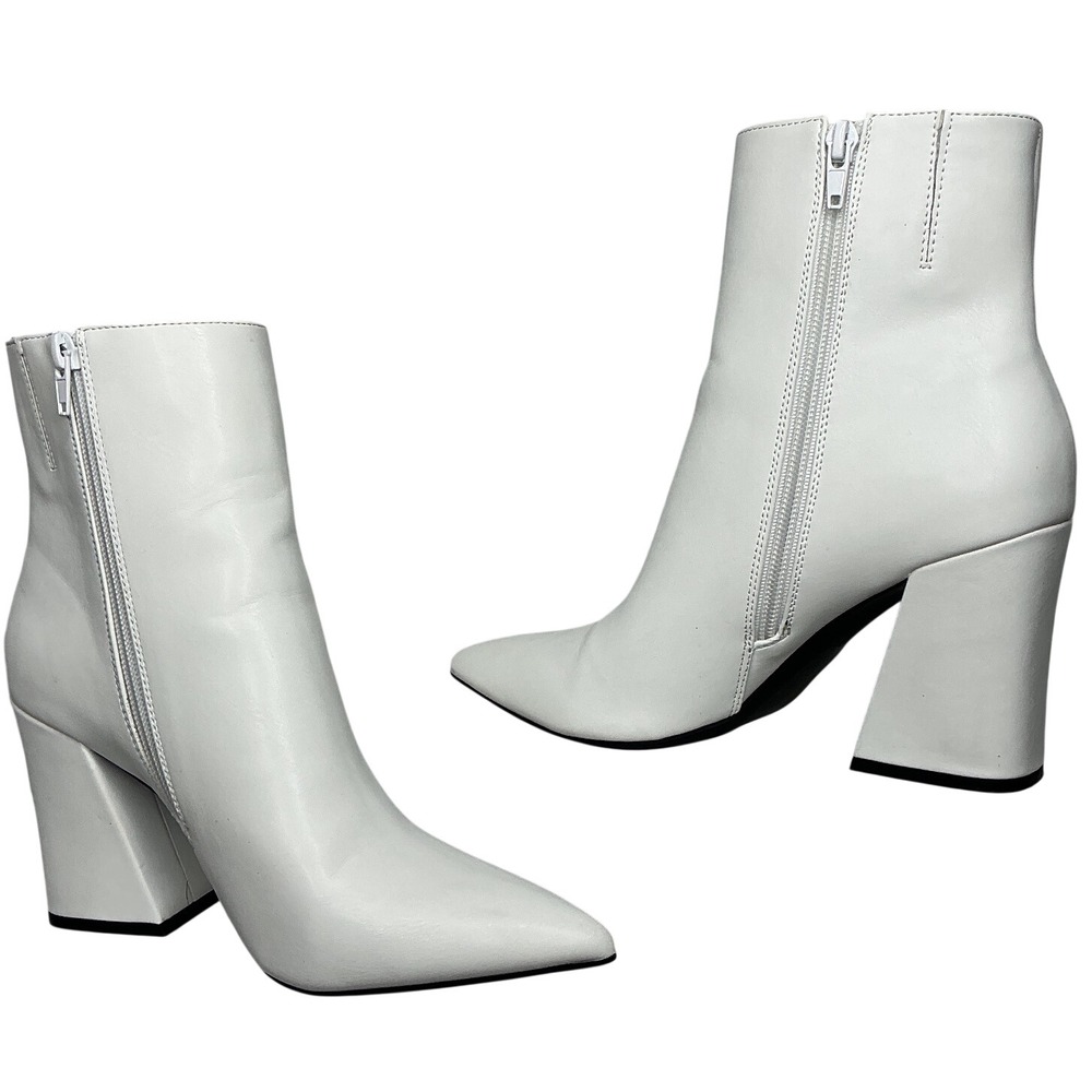 Madden Girl Codyy Ankle Boots Women 7.5 White Faux Leather Block Heel Pointed
